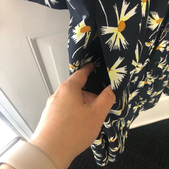 Banana Republic Navy Floral Shirt Dress with Long Sleeves and Pockets - Picture 7 of 7